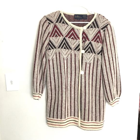 LeROY Women's Knitwear Beige Tan Aztec Native Mohair Tunic Cardigan Sweater Sz M - Picture 1 of 9
